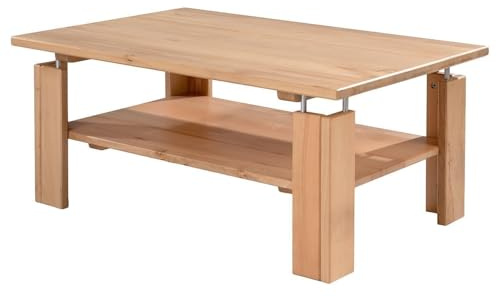 Home4You Couchtisch - 100 x 68 cm - Braun - Kernbuche massiv - mit Ablage