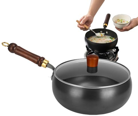 Eoixuqba Sartén de hierro, sartén antiadherente de inducción con tapa, utensilios de cocina sin revestimiento para pollo, pescado, filete, huevo, camarones, saltear, cocina, interior, camping, cocina