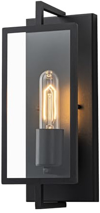 FTL Wandleuchten für Innen aus Glas & Metall, Schwarz Wandleuchte E27, Industrial Wandlicht, 1 Flammige Wohnzimmerlampe, LED Wandbeleuchtung Innen, Retro Wandlampe für Bett, Loft, Treppen