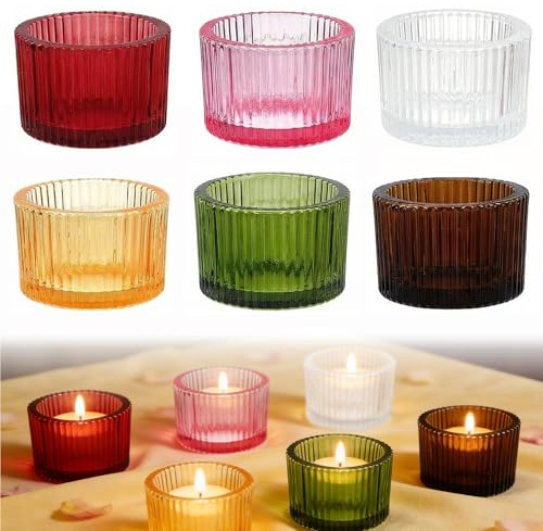 XIAOGUA 6 Stück Teelichter Gläser Teelichthalter Glas Home Klein Teelichter Glas Farbenfroh Teelichtgläser 5,4x3,5cm Teelicht Gläser Teelichtglas für Tischdekorationen Jubiläumsfeiern Hochzeiten