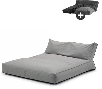 mokebo Outdoor Lounge 'Das Daybed' mit Schutzhülle(130x150 cm) Made in Germany, 3-in-1 Sonnenliege, Gartenliege, wetterfestes Loungebett, lichtecht, wasserabweisender Boden in Steingrau