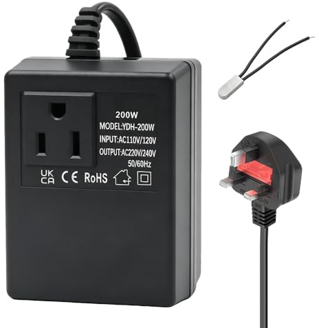 200W Step Down Power Voltage Converter Transformer, 220V/240V to 110V/120V, US to UK Voltage Converter with Smart Temperature-Protected for Travel, WiFi, POS Machines, Power Bank (UK Plug)