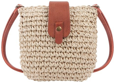 Kaosynaptor Women's Beach Straw Bags, Summer Straw Crossbody Bags for Women Bohemian Beach Shoulder Handbags for Summer Travel (Beige)