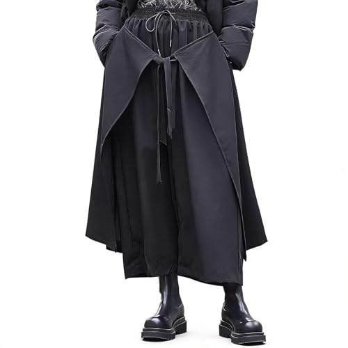 RAOKENSU Pantaloni giapponesi da uomo gonna asimmetrica pantaloni Hakama gamba larga pantaloni harem kimono grandi dimensioni pantaloni traspiranti per il tempo libero elastico in vita comodi