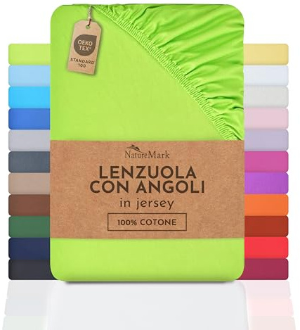 NatureMark Lenzuolo con angoli elasticizzati in jersey, in 100% cotone, in molti colori e misure, conforme all’Oeko-Tex Standard 100, 180 x 200 cm - 200 x 200 cm Mela verde