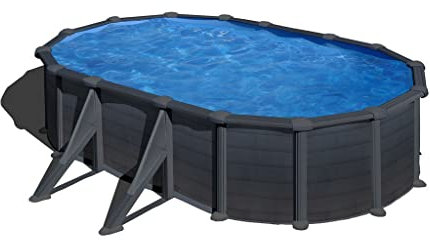 Piscina Gre KIT610GF Kea. - Piscina fuori terra in acciaio, ovale con aspetto in acciaio grafite. Piscina scomponibile per Giardino. 610 x 375 x 120 cm