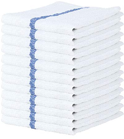 Arkwright Bar Mop Towels, Pack of 12, 100% Cotton Kitchen Dishcloths, Absorbent Quick Dry Cleaning Cloths for Restaurant, Bar and Home Kitchen, 16 x 19 in, White/Blue