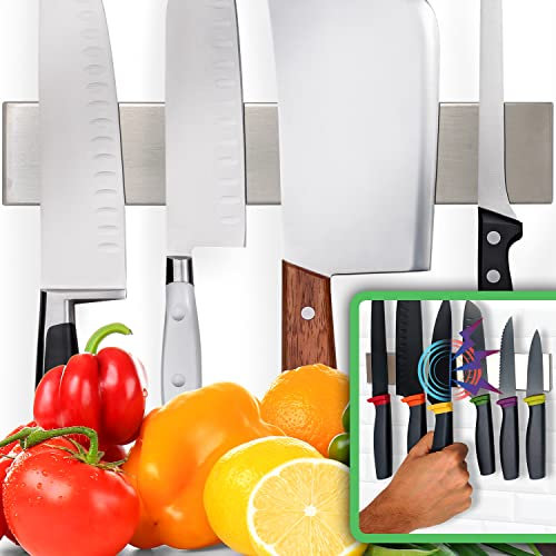 Premium Stainless Steel Magnetic Knife Holder for Wall - 25cm Professional Magnetic Knife Strip - Space-Saving Knife Rack/Bar with Powerful Magnetic Pull Force (Upgraded Version)