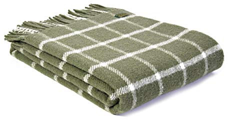 Tweedmill Textiles Windowpane Überwurf aus reiner Schurwolle, olivgrün
