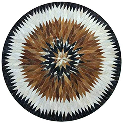 Alfombras Piel de Vaca Natural, Nórdico Cuero de Vaca Costura Alfombra Estera Estudio Ordenador Dormitorio Alfombras Redondas Moderno Simple decoración del hogar Engrosada 0.6 cm (Varios tamaños)