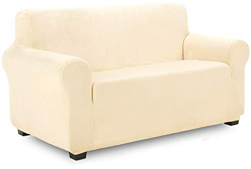 TIANSHU Samt Sesselbezug 2 sitzer,Soft Velvet Plush Couchbezug stilvolle Luxus-Möbelbezüge Anti-Rutsch-High Stretch Sesselbezug(2 Sitzer,Beige)