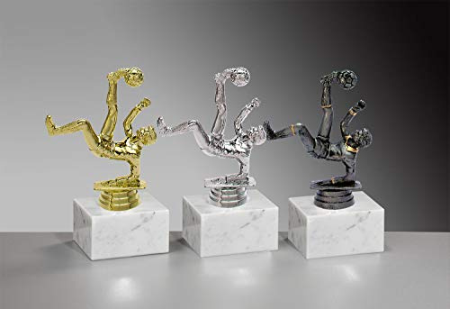 Henecka ⚽️ Fussball, Fußball Schraubfigur Fußballschuh, Siegesflamme, Sterne Gold, Marmorsockel schwarz, mit Wunschgravur, wählbar in 3 Größen oder als 3er-Serie (Sockel 65 x 20 mm)
