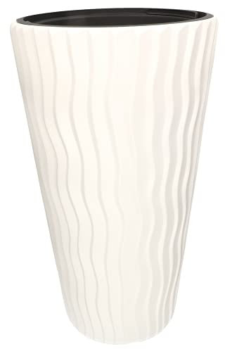 KOTARBAU® Macetero Alto 52 cm, Maceta Interior con Efecto Ondulado 3D, Blanco, Grande para Interiores y Exteriores, Macetas de Plástico