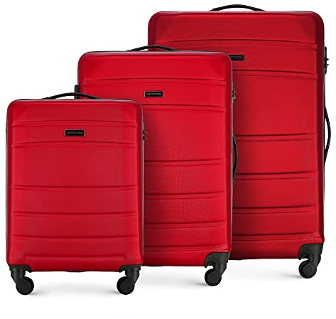 WITTCHEN Globe Line Reisekoffer 3-teiliges Kofferset Rollkoffer Trolley Handgepäck Hartschale aus ABS 4 Rollen Zahlenschloss Teleskopgriff Rot Lufthansa/Eurowings/Ryanair/Condor/Discover Airlines
