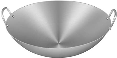 OQHAIR Sartén Wok de Acero Inoxidable no magnético de Grado alimenticio Olla Multiusos 34 70 cm Fondo Redondo Sin Recubrimiento Sartén Antiadherente Ollas de Chef Olla de Cocina Utensilio