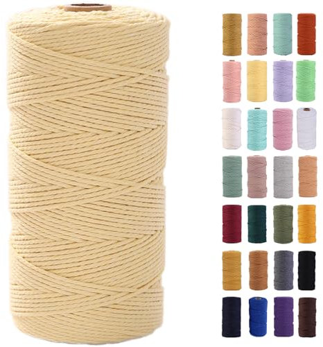 MAOQIAN Hellgelbe Makramee-Schnur, 2 mm x 220 m, farbiges Baumwollseil, bunte Baumwollschnur, weiche Bastelschnur zum Aufhängen, Pflanzenaufhänger, Basteln, dekorative Projekte