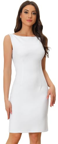 Allegra K Vestido Tubo sin Mangas para Mujer Cuello Barco Casual Vestidos de Oficina Blanco XS