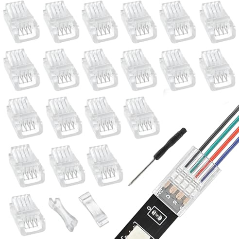 EPLZON 4Pin 8mm Conector de Tira LED Conector rápido de luz de Cinta LED conectores led sin Soldadura para Tira LED monocromática SMD 5050/5630 de 10mm Ancho(20piezas)