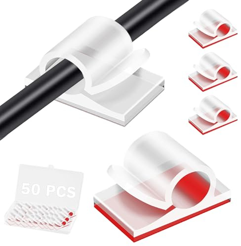Tomario V2 Clip per cavi autoadesivi, 50PCS USB HDMI Supporto di gestione del cavo rotondo Clip di riordino del cavo per scrivania parete officina casa ufficio all'aperto Luce di fata