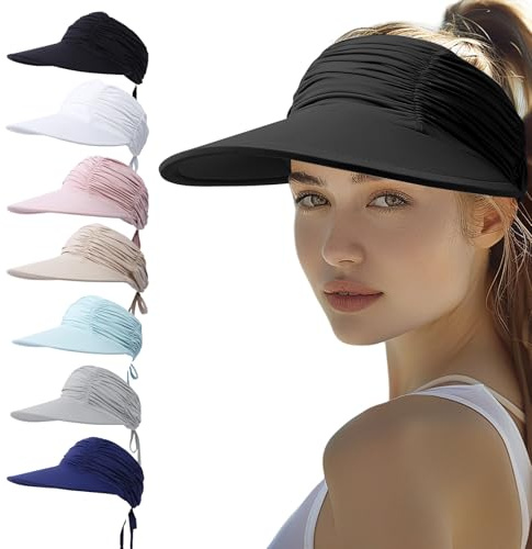 Risipu Sun Hats for Women Wide Brim Visor UV Protection Summer Quickly Dry Sport Beach Cap (UK, Alpha, One Size, Black)