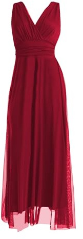 VALORIALUXE Abito Lungo da Cerimonia Donna in Tulle Elasticizzato con Scollo a V – Made in Italy