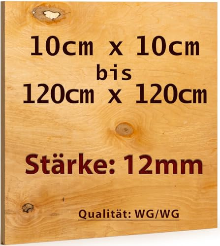 Sperrholz-Platte 50x50 cm | Stärke: 12mm | Multiplex Zuschnitt Birke | Qualität WG/WG - ideal und günstig außerhalb des Sichtbereichs
