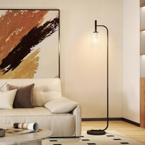 HOMCOM Floor Lamp for Living Room Glass Lampshade Bulb not Included Black | Modern Standing Lamp with Foot Switch, for Bedroom