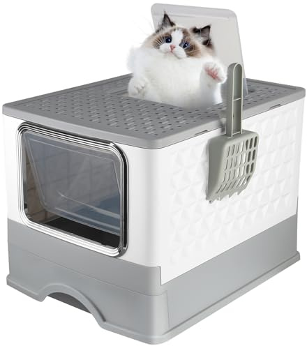 Belfoyer Bac à Litière pour Chat Fermé avec Pelle – Maison de Toilette pour Chats et Chatons, Anti-Odeurs, Nettoyage Facile, Grande Caisse de Litière avec Couvercle Amovible et Rebord Haut(WX83001)