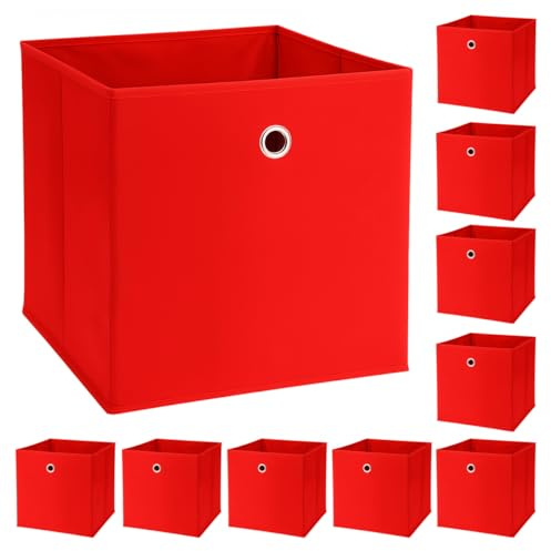 Murago 10er Set Faltbox ca. 30x30x30 cm - Rot - Würfel Aufbewahrungsbox faltbar Aufbewahrungskörbe Dekoration Korb Boxen Wohnzimmer Stoff für Kleidung Büro Klappbox Schlafzimmer Weihnachten