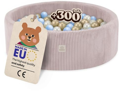 MISIOO Bollbad Baby 90 x 30 cm med 300 bollar – premiummaterial, avtagbart överdrag, manuellt tvättbart vid 30 grader – perfekt för barn 1–3 år – Kul bollbadbollar