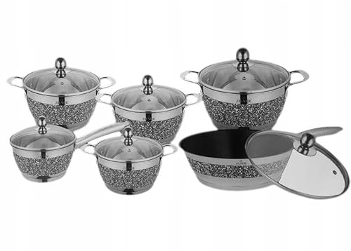 ZILNER Topfset 12-teilig, Edelstahl, mit Glasdeckeln, Silber Grau