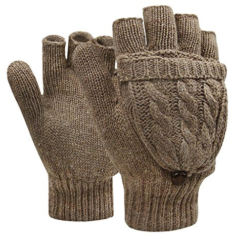 JIAHG Fingerlose Handschuhe Damen Winterhandschuhe Touchscreen Handschuhe Convertible Halbfinger Fäustlinge mit Flip Top Herren Fotografie Sport Gloves Strickhandschuhe