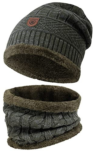 Indicode Unisex Siracusa Winter-Set Mütze & Schal | Strick Wintermütze Winterschal Army, One Size