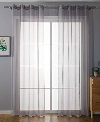 Gardinenbox 2er-Pack Ösen Gardinen Transparent Vorhang Set Wohnzimmer Voile Ösenvorhang Bleibandabschluß HxB 245x140 cm Grau, 203322