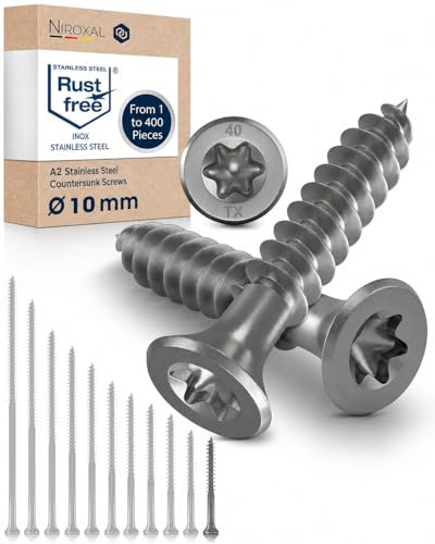 Vis bois inox A2 10 mm x 60 mm – 50 pièces – filetage partiel – tête fraisée 90° – TX – vis charpente bois