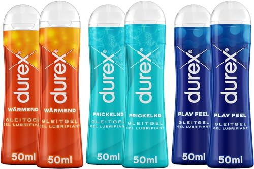 Gleitgel Mix-Set 6er Set für Sie und Ihn mit 2x Durex Play Feel + 2x Durex Play Wärmend + 2x Durex Play Prickelnd in 50ml Dosierflaschen