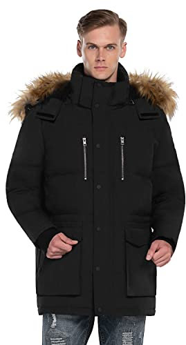 Extreme Pop Homme Coupe-Vent à Capuche imperméable en Fausse Fourrure zippée en Fausse Fourrure UK Brand (S, Noir)