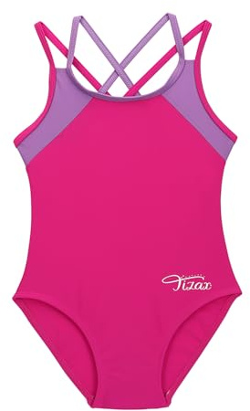 TIZAX Baddräkt i ett stycke med korsade remmar för barn, flickor, ”rashguard”, UPF 50+, snabbtorkande, 9-10 �r