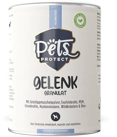 Pets Protect GELENK GRANULAT 200 g - Gelenkkomplex für Hunde jeden Alters | Mit Grünlippmuschel Hyaluronsäure MSM Glucosamin Chondroitin und Teufelskralle - Kräutermischung - Deutsche Herstellung