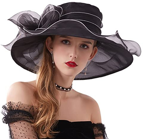 ZESLIV Damenhut Organza Hut Hochzeit Anlasshut Brauthut Sonnenhut Blumen Sommerhut Strandhut Strohhüte
