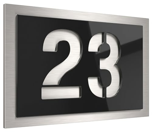Graviers Design plaque numéro de maison pour extérieur – 250x175 mm, noir, acier inox, personnalisable