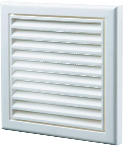 Vents 150mm Wall Vent Grille with Fly Mesh, White | Fixed Louvre Blades, 185 x 185mm Face, For Bathroom And Kitchen Extract Systems