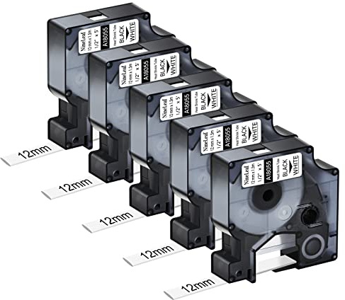 NineLeaf 5 x Compatible for Dymo Rhino 18055 S0718300 Tape Black on White IND Heat Shrink Tube 1/2'' 12mm x 1.5m for Wires Cables in Rhino 4200 5000 5200 6000 Tyco T107M Industrial Label Maker