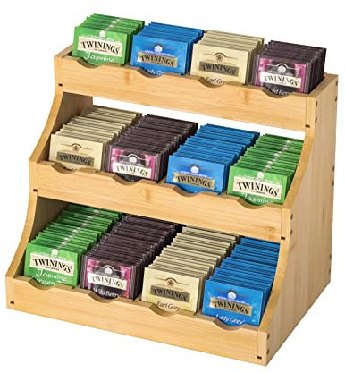 G.a HOMEFAVOR Bamboo Teabag Holder, 3 Tier Storage Organizer For Teabags, Coffee Capsules, Creamer Pods