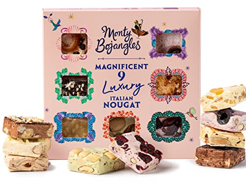 Monty Bojangles Magnificent 9 Luxury Italian Nougat Gift Box, Nine Flavours of Soft Nougat Bar Bites, Sweet Treat Selection Box, Birthday, Thank You, Christmas Gift Sets, 9 pieces, 135 g