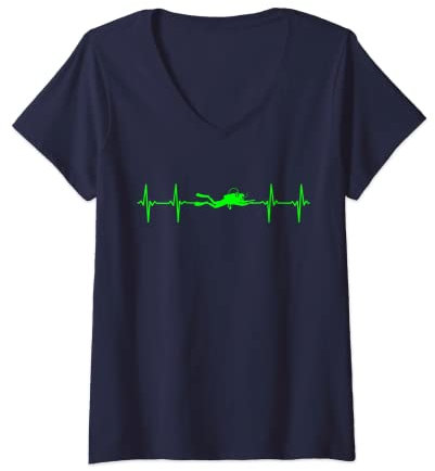 Damen Heartbeat Diving Diver Schnorchel-Liebhaber, I Love Scuba Diving T-Shirt mit V-Ausschnitt