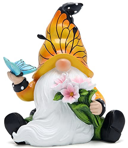 Hodao Spring and Summer Decorations Butterfly Decor Figurines 6“H Irish Dwarf Elf Indoor Home Decor Yard Gnome Decorations Gnome Gift