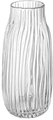 Grand Vase Transparent, Grand Vase Transparent pour Fleurs, H-31CM Design nervuré Simple pour la décoration du Sol de la Maison, Farmhouse, décorations de Table à café