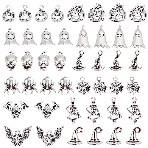 SUNNYCLUE 1 Box Mit 72 Stück 12 Stile Totenkopf Anhänger Kürbis Anhänger Bulkware Halloween Skelett Knochen Spinnenhut Magischer Gothic Charm Für Die Schmuckherstellung Charms DIY Ohrringe Armbände