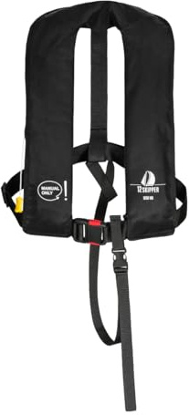 12skipper Rettungsweste 165N Manual Only mit manueller Auslösung, ISO 12402-3, 33g CO₂-Patrone, Schrittgurt, Signalpfeife, Erwachsene 40-150 kg, schwarz